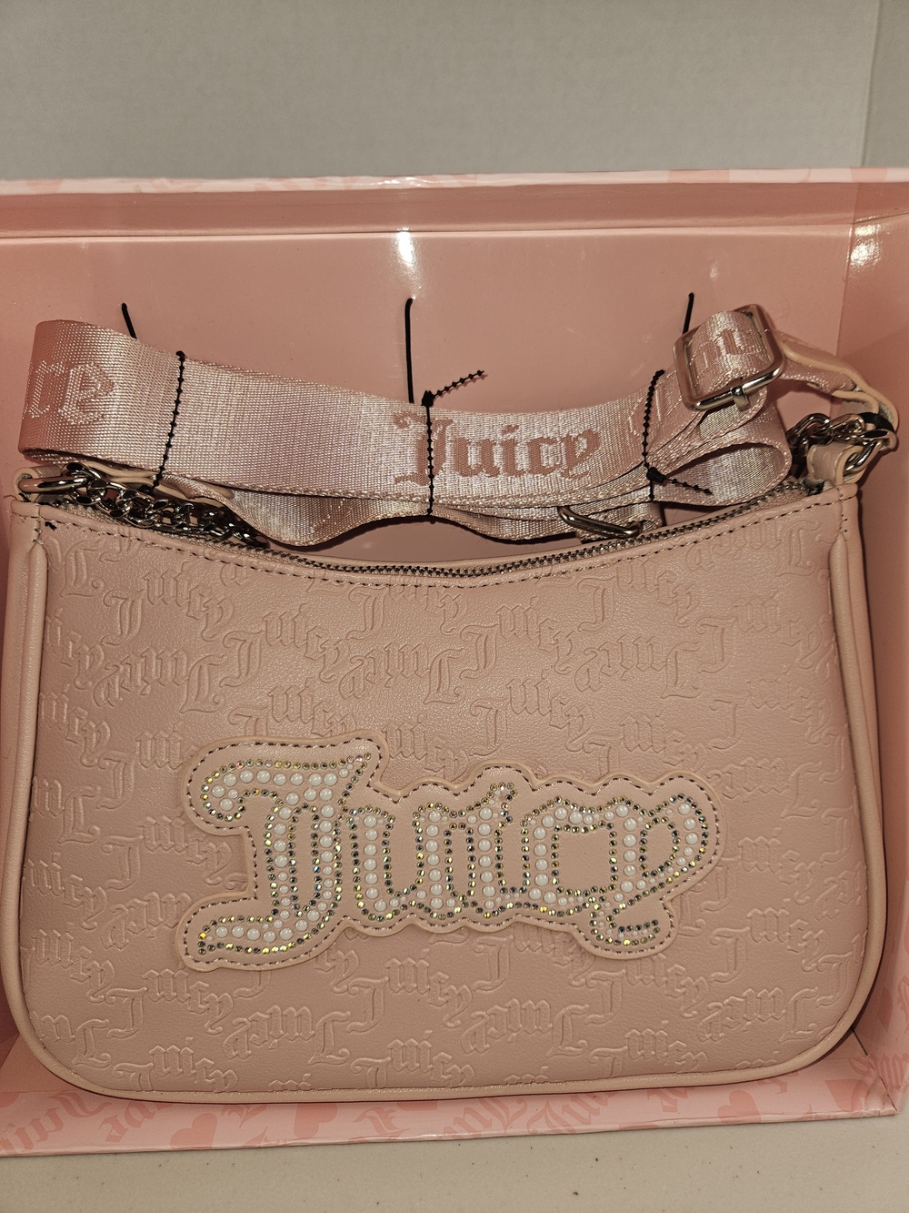Brand New Juicy Couture Pink Shoulder Bag with Pearl Charm Set - Picture 2 of 5